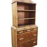 1930s Restored Art Deco Rattan Dresser/Bookcase Waterfall Hutch