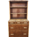 1930s Restored Art Deco Rattan Dresser/Bookcase Waterfall Hutch