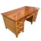Restored Mid-century Stacked Rattan Executive Desk W/ Solid Mahogany Top Restored Mid-century Stacked Rattan Executive Desk W/ Solid Mahogany Top