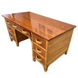 Restored Mid-century Stacked Rattan Executive Desk W/ Solid Mahogany Top Restored Mid-century Stacked Rattan Executive Desk W/ Solid Mahogany Top