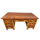 Restored Mid-century Stacked Rattan Executive Desk W/ Solid Mahogany Top Restored Mid-century Stacked Rattan Executive Desk W/ Solid Mahogany Top