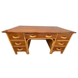 Restored Mid-century Stacked Rattan Executive Desk W/ Solid Mahogany Top Restored Mid-century Stacked Rattan Executive Desk W/ Solid Mahogany Top