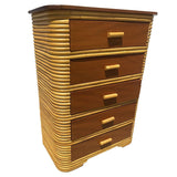 Art Deco Stacked Rattan Highboy Dresser w/ Mahogany