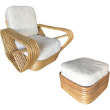 Paul Frank Style Six-Strand Square Pretzel Rattan Lounge Chair with Ottoman