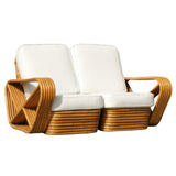 Restored Paul Frankl Style Six-Strand Square Pretzel Stacked Rattan Settee Loveseat