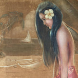 1940s Portrait of a Polynesian Girl Oil Painting on Velvet by Roger Fowler