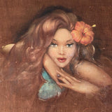 1940s Portrait of a Polynesian Woman Oil Painting on Velvet by Roger Fowler