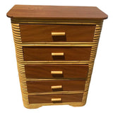 Art Deco Stacked Rattan Highboy Dresser w/ Mahogany