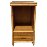 Mid-century Single Drawer Stacked Rattan & Koa Wood Bedside Table