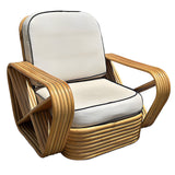 Paul Frank Style Rattan Six Strand Square Pretzel Lounge Chair, Pair