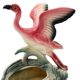 Mid-century California Pottery Ceramic Pink Open Wing Flamingo Table Planter