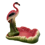 Mid Century Pink and Green Flamingo Ceramic Figurine in Flamingo Pool Ring Tray