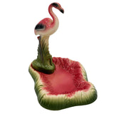 Mid Century Pink and Green Flamingo Ceramic Figurine in Flamingo Pool Ring Tray