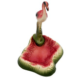 Mid Century Pink and Green Flamingo Ceramic Figurine in Flamingo Pool Ring Tray
