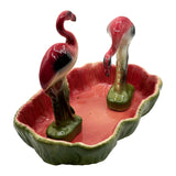 MCM California Pottery Ceramic Flamingo Figurine Set w/ Tropical Pond Tray