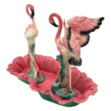MCM Ceramic Flamingo Open Wing Figurine Set in Tropical Pond Tray by Maddux