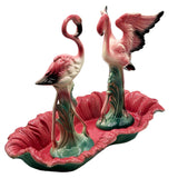 MCM Ceramic Flamingo Open Wing Figurine Set in Tropical Pond Tray by Maddux