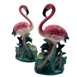 Mid-century "Lovers" Ceramic Pink Flamingo Flower Table Planter Set, California