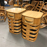 Rattan Nightstand Side Table with Formica Top, Pair