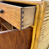 Stacked Rattan Credenza TV Stand w/ Mahogany Top