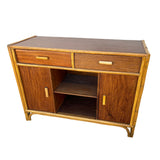 Stacked Rattan Credenza TV Stand w/ Mahogany Top