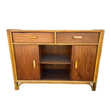 Stacked Rattan Credenza TV Stand w/ Mahogany Top