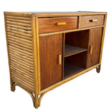 Stacked Rattan Credenza TV Stand w/ Mahogany Top