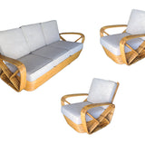 Paul T. Frankl 4-Strand Square Pretzel Square-Back 3-Seat Sofa and 2 Lounge Chairs