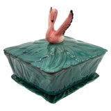 Rare 1947 Art Pottery Pink Flamingo Cigarette Box & Ashtray Signed Will-George