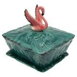 Rare 1947 Art Pottery Pink Flamingo Cigarette Box & Ashtray Signed Will-George