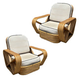 Paul Frank Style Rattan Six Strand Square Pretzel Lounge Chair, Pair