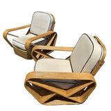 Paul Frank Style Rattan Six Strand Square Pretzel Lounge Chair, Pair