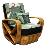 Original Hand Made Rattan By Paul Frankl, His Historic Four Strand Square Pretzel Lounge Chair