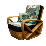 Original Hand Made Rattan By Paul Frankl, His Historic Four Strand Square Pretzel Lounge Chair