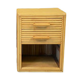 Horizontal Stacked Stick Rattan Side Bedside Table, Pair