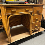 Rattan and Mahogany Desk with Stacked Rattan Sides