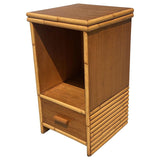 Mid-century Single Drawer Stacked Rattan & Koa Wood Bedside Table