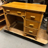 Rattan and Mahogany Desk with Stacked Rattan Sides