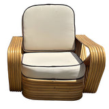 Paul Frank Style Rattan Six Strand Square Pretzel Lounge Chair, Pair