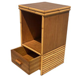Mid-century Single Drawer Stacked Rattan & Koa Wood Bedside Table