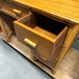 Rattan and Mahogany Desk with Stacked Rattan Sides