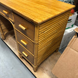 Rattan and Mahogany Desk with Stacked Rattan Sides