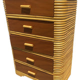 Art Deco Stacked Rattan Highboy Dresser w/ Mahogany