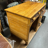 Rattan and Mahogany Desk with Stacked Rattan Sides