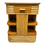 Paul Frankl Inspired Stacked Rattan Side Table With Floating Shelf