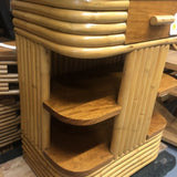 Paul Frankl Inspired Stacked Rattan Side Table With Floating Shelf