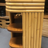 Paul Frankl Inspired Stacked Rattan Side Table With Floating Shelf