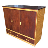 Rattan & Mahogany TV Stereo Cabinet With Component Rack