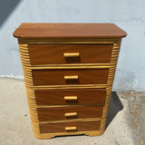 Restored Art Deco Rattan Highboy Dresser With Mahogany Top