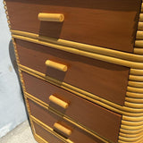 Restored Art Deco Rattan Highboy Dresser With Mahogany Top